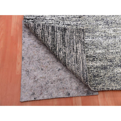 8'X10'3" Domino Black Modern Wool And Silk Striae Design Hand Knotted Rug