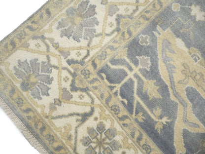 Muted Gray Floral Oushak Oriental Rug Handmade