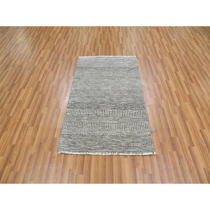 3'X4'10" Stone Eagle Gray Undyed Wool Grass Design Hand Knotted Rug
