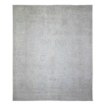 8'X9'7" Ivory Natural Wool Hand Knotted White Wash Peshawar Rug