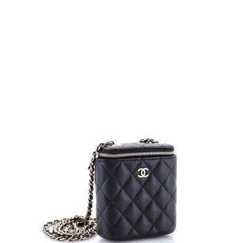 Chanel Vertical Classic Vanity Case With Chain Quilted Caviar Mini