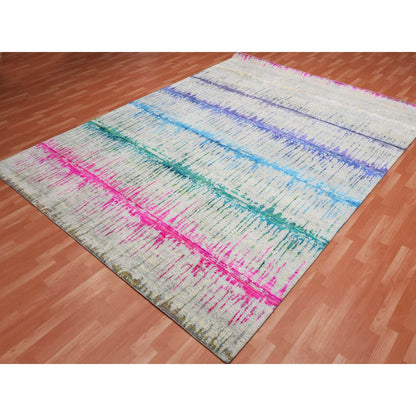 9'1"X12' Ivory The Cardiac Sari Silk With Wool Hand Knotted Rug