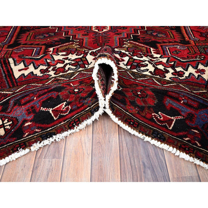 8'X11' Rufous Red Semi Antique Heris Hand Knotted Pure Wool Oriental Rug