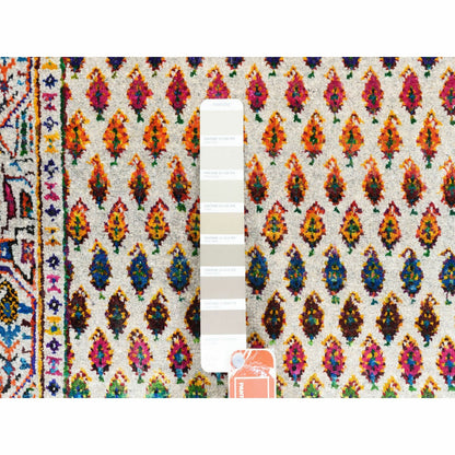 2'4"X10'2" Colorful Wool And Sari Silk Saroogh Hand Knotted Rug