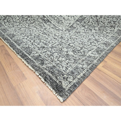 9'X12' Dove Gray Pre Historic Mamluk Design Hand Knotted Pure Wool Rug