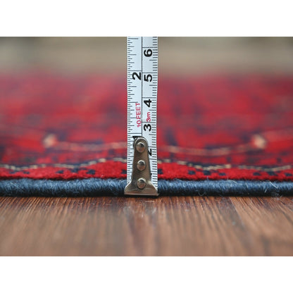 2'5"X19'2" Red Afghan Khamyab Star Design Wool Hand Knotted Runner Rug