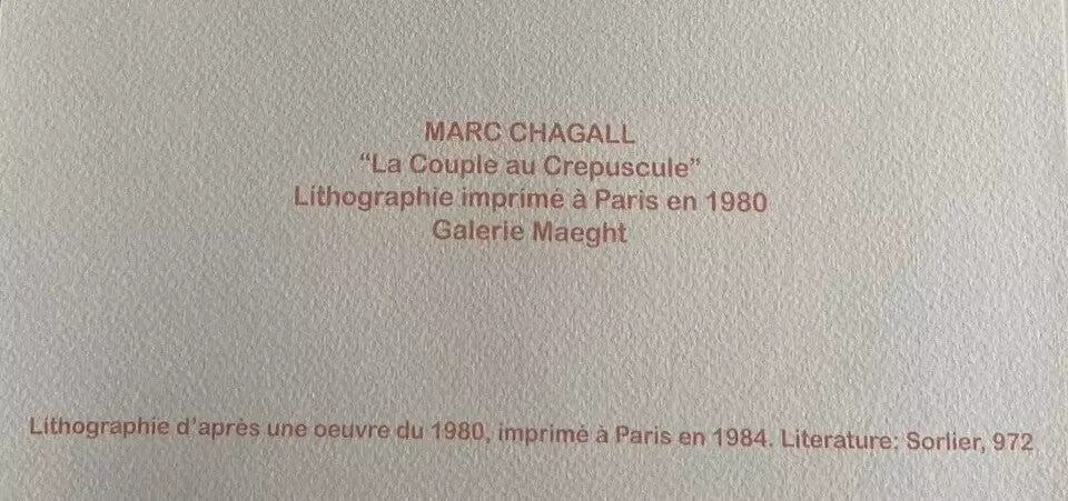 Marc Chagall Lithograph Coa Signed Published 1980 Maeght-Paris
