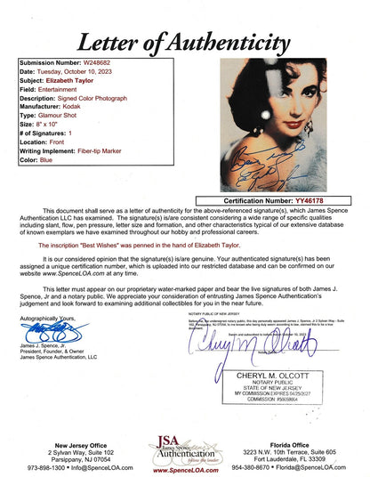 Elizabeth Taylor Signed/Inscribed "Best Wishes"