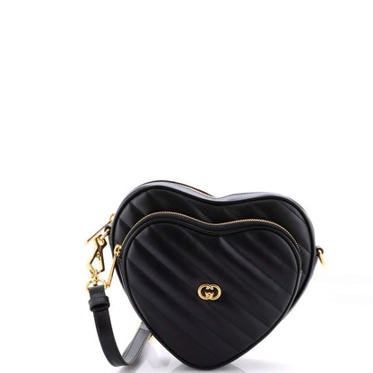Gucci Interlocking G Heart Shoulder Bag Diagonal Quilted Leather Mini