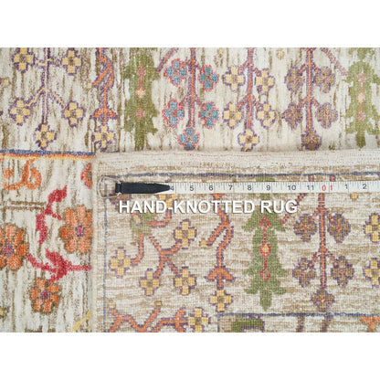 2'6"X6'2" Taupe Hand Knotted Directional Vase Design Silk/Wool Runner Rug