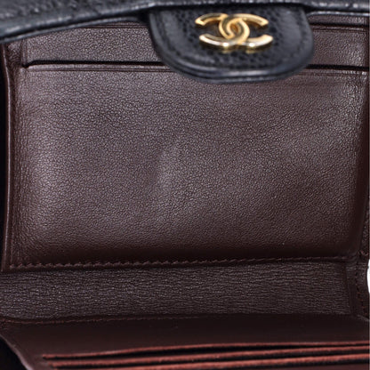 Chanel Cc Compact Classic Flap Wallet Quilted Caviar