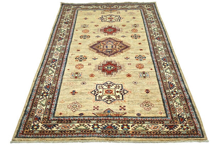 4X6 Ft Kazak Wool Area Rug Tribal Geometric Style