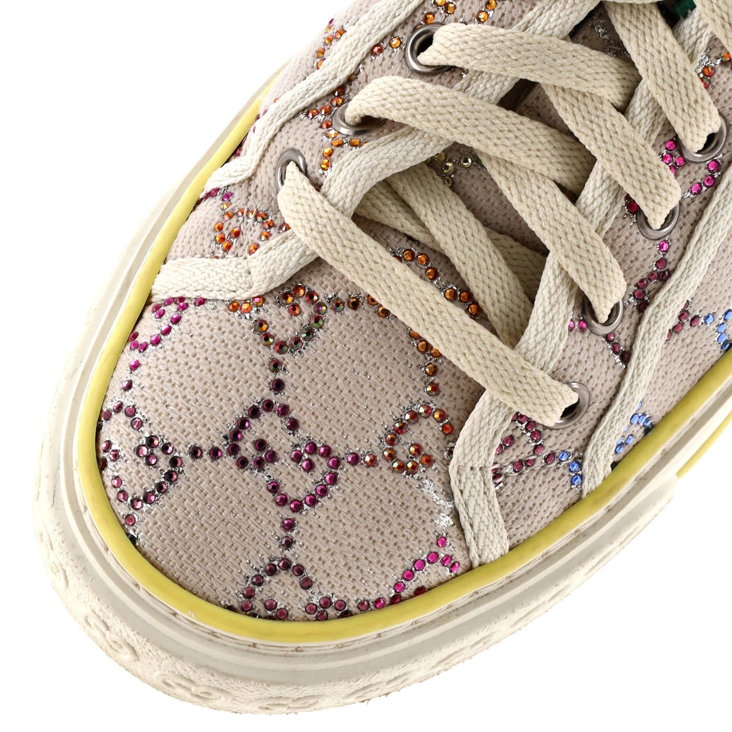 Gucci Women'S 1977 Tennis Sneakers Gg Lame Canvas With Crystals