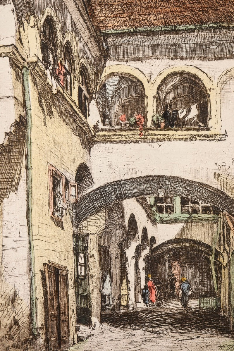 Herta Czernik-Kobanz Gzonning Etching Coloring "Mdling, Hafnerhaus" Beethoven