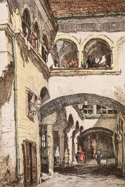 Herta Czernik-Kobanz Gzonning Etching Coloring "Mdling, Hafnerhaus" Beethoven