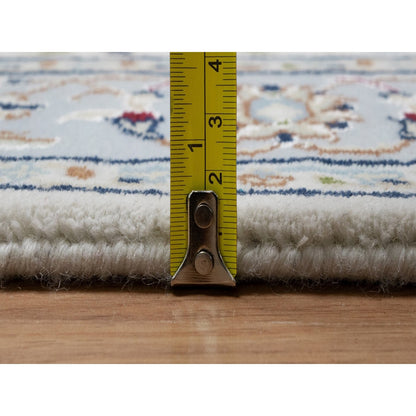 2'10"X14'6" Ivory Nain Flower Design Wool & Silk Hand Knotted Runner Rug