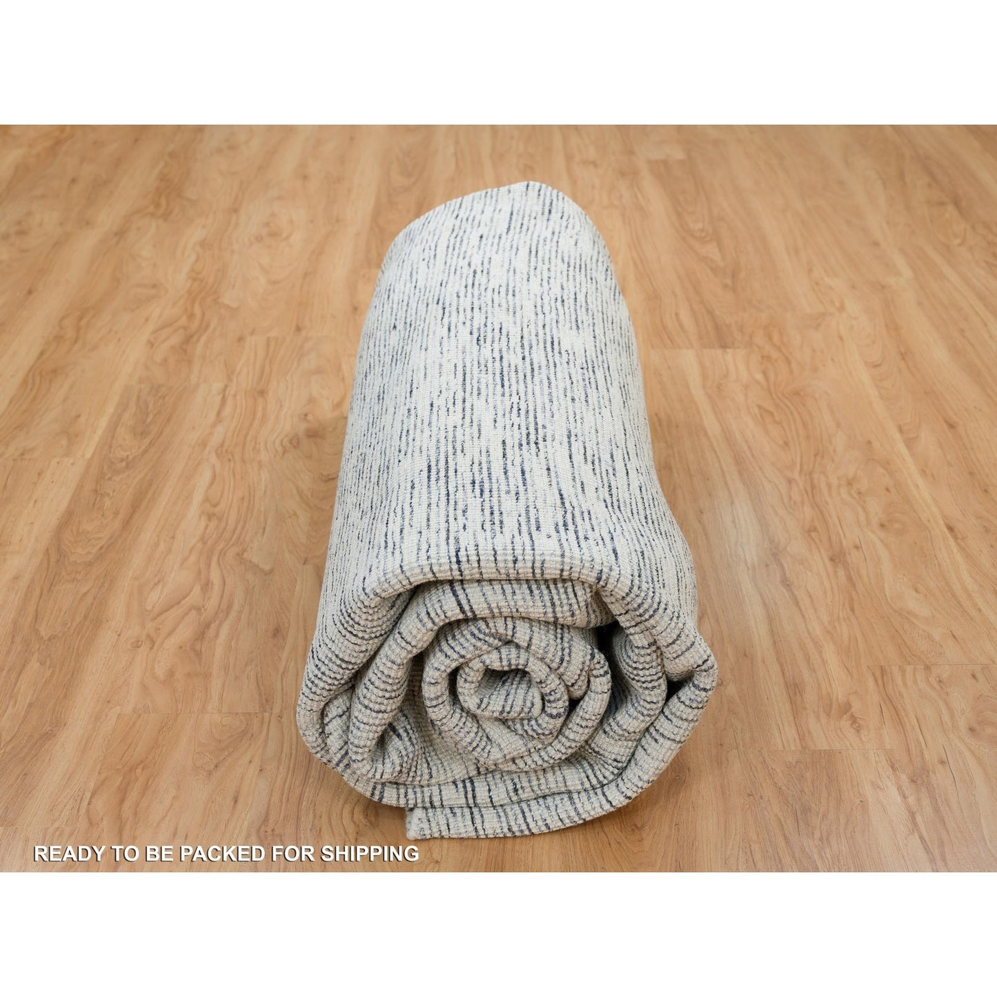 12'X12' Blue Modern Striae Design Pure Wool Hand Loomed Round Rug