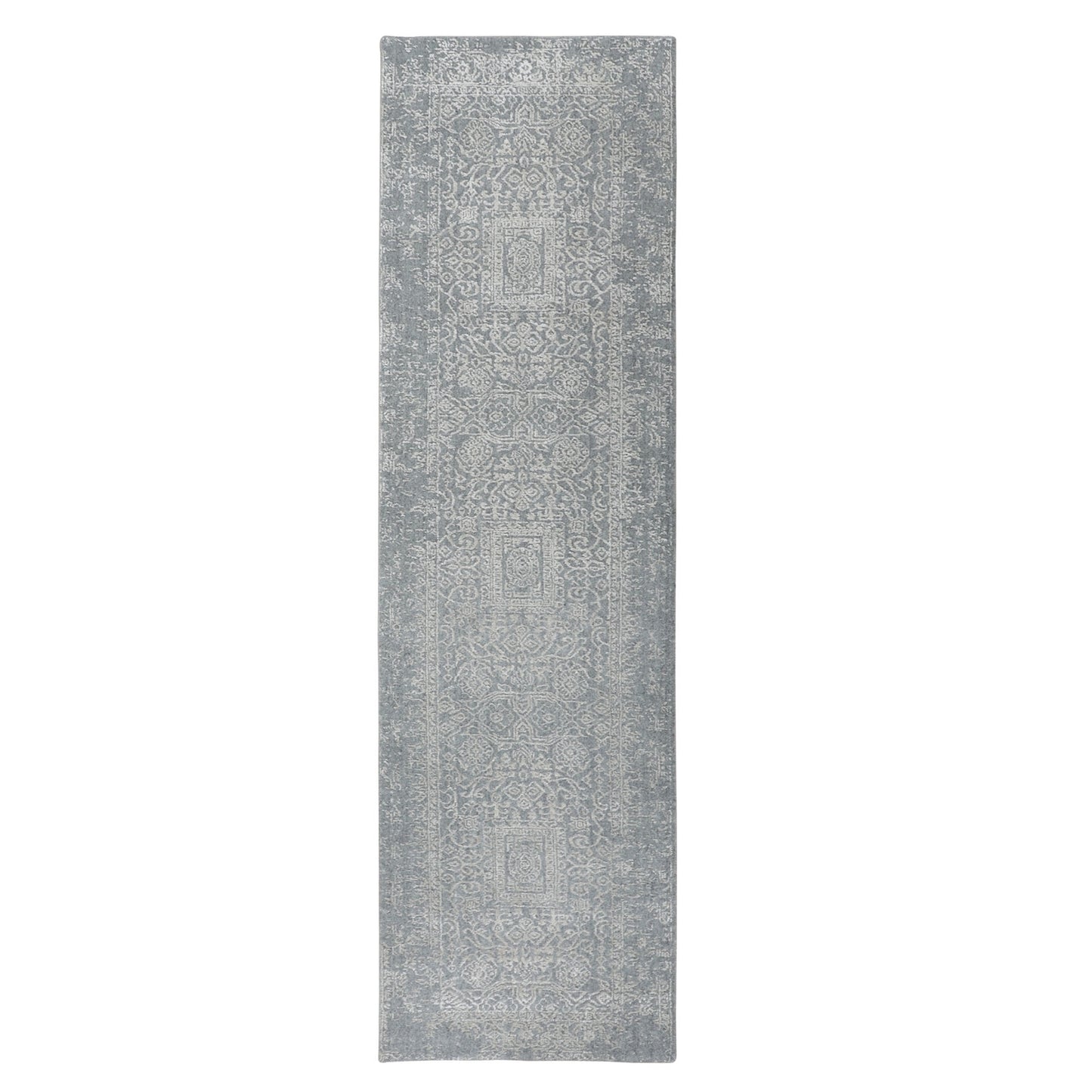 2'5"X10'2" Fine Jacquard Hand Loomed Modern Wool And Art Silk Runner Rug
