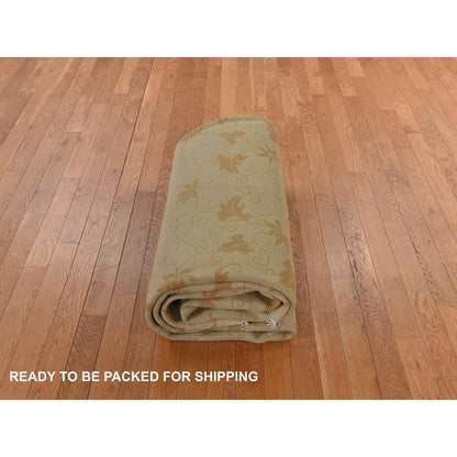 8'10"X11'8" Brown Antique Art Deco Leaf Design Pure Wool Hand Knotted Rug