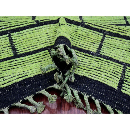 8'2"X10'6" Green Hand Knotted Moroccan Weave Brick Design Pure Wool Rug