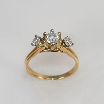 14K Yellow Gold 3 Diamond Ring, .85Tdw, 3.3G