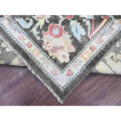 7'X12'3" Black Afghan Angora Oushak Hand Knotted 100% Wool Runner Rug