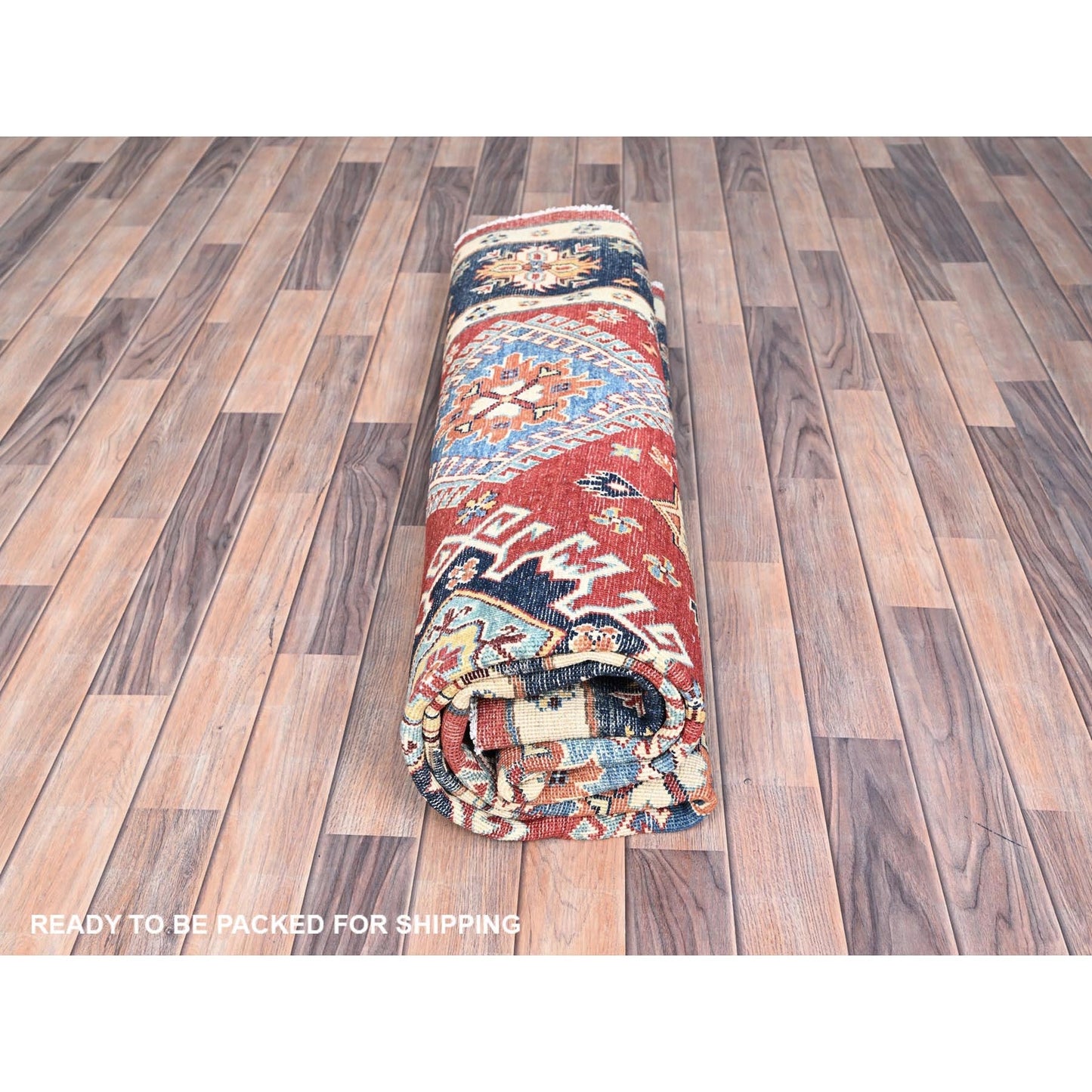 7'10"X7'9" Red Soft Wool Special Kazak Hand Knotted Round Oriental Rug