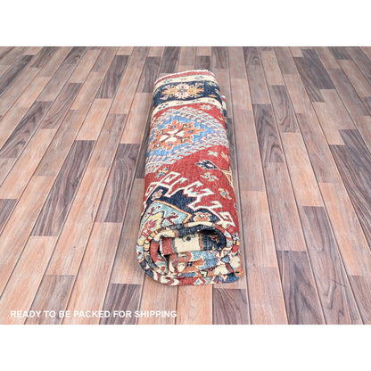 7'10"X7'9" Red Soft Wool Special Kazak Hand Knotted Round Oriental Rug