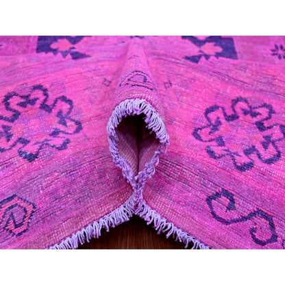 8'X9'7" Hot Pink Overdyed Kazak Geometric Design Hand Knotted Wool Rug