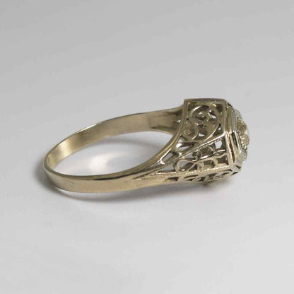 14K White Gold Antique Diamond Ring 0.20Ct