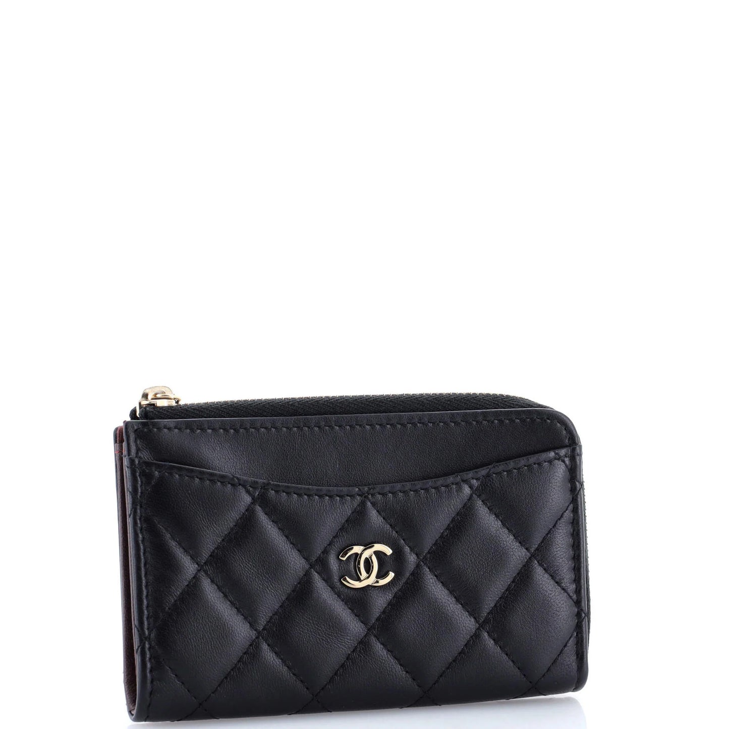 Chanel Zip Around Card Holder Quilted Lambskin