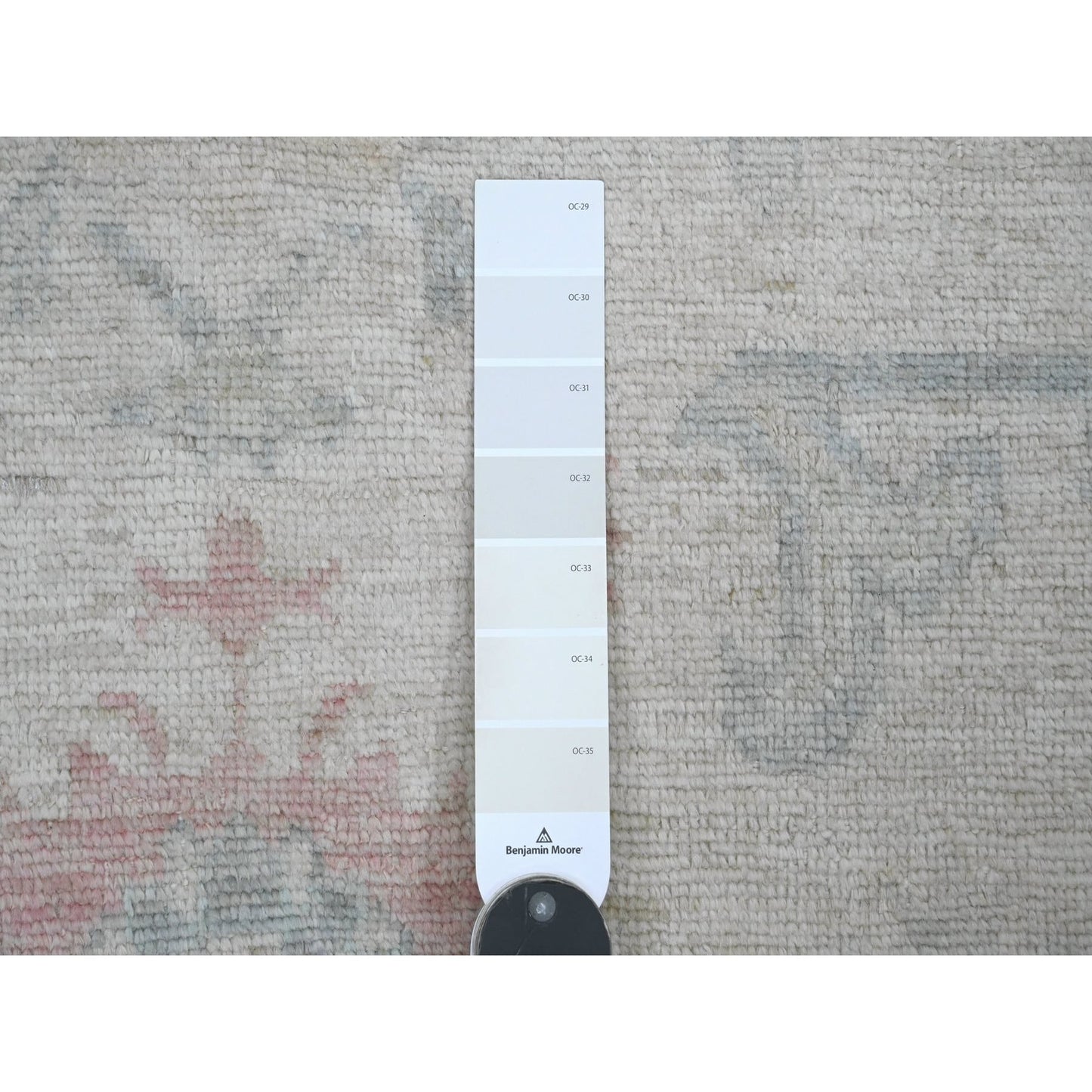 3'10"X10' White Hand Knotted Angora Oushak Leaf Design Wool Runner Rug