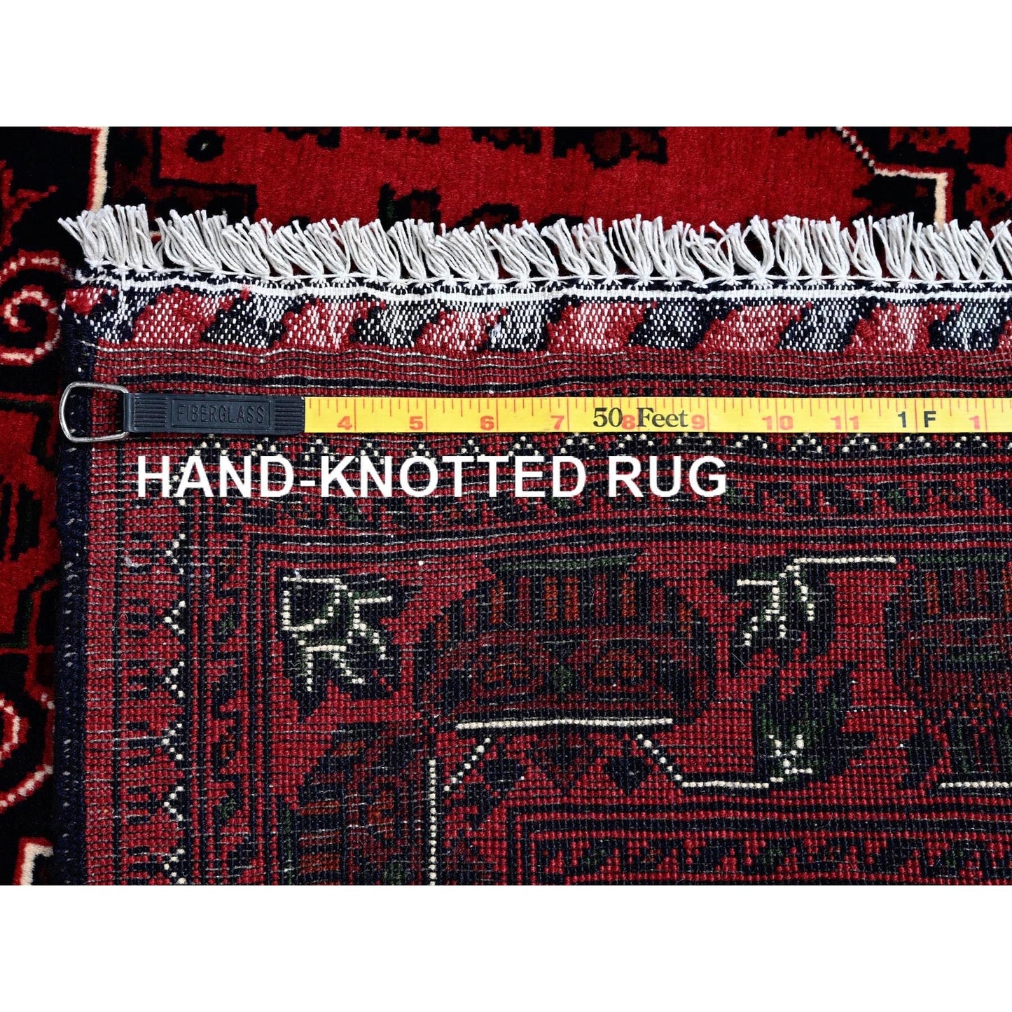 5'X7' Chili Red Hand Knotted Afghan Khamyab Geometric Design Pure Wool Rug