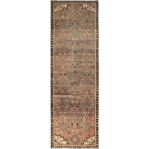 Rug 3'x9'3" Brown Zero Pile Vintage Zoroastrian Wool Hand Knotted Runner