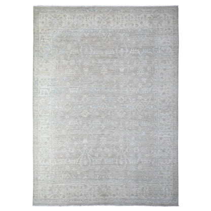 8'9"X11'10" Gray White Wash Peshawar Wool Hand Knotted Oriental Rug