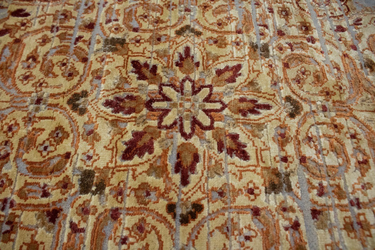 Handmade Transitional Oriental Rug High-Low Relief Medallion Style Carpet 6X8 ft