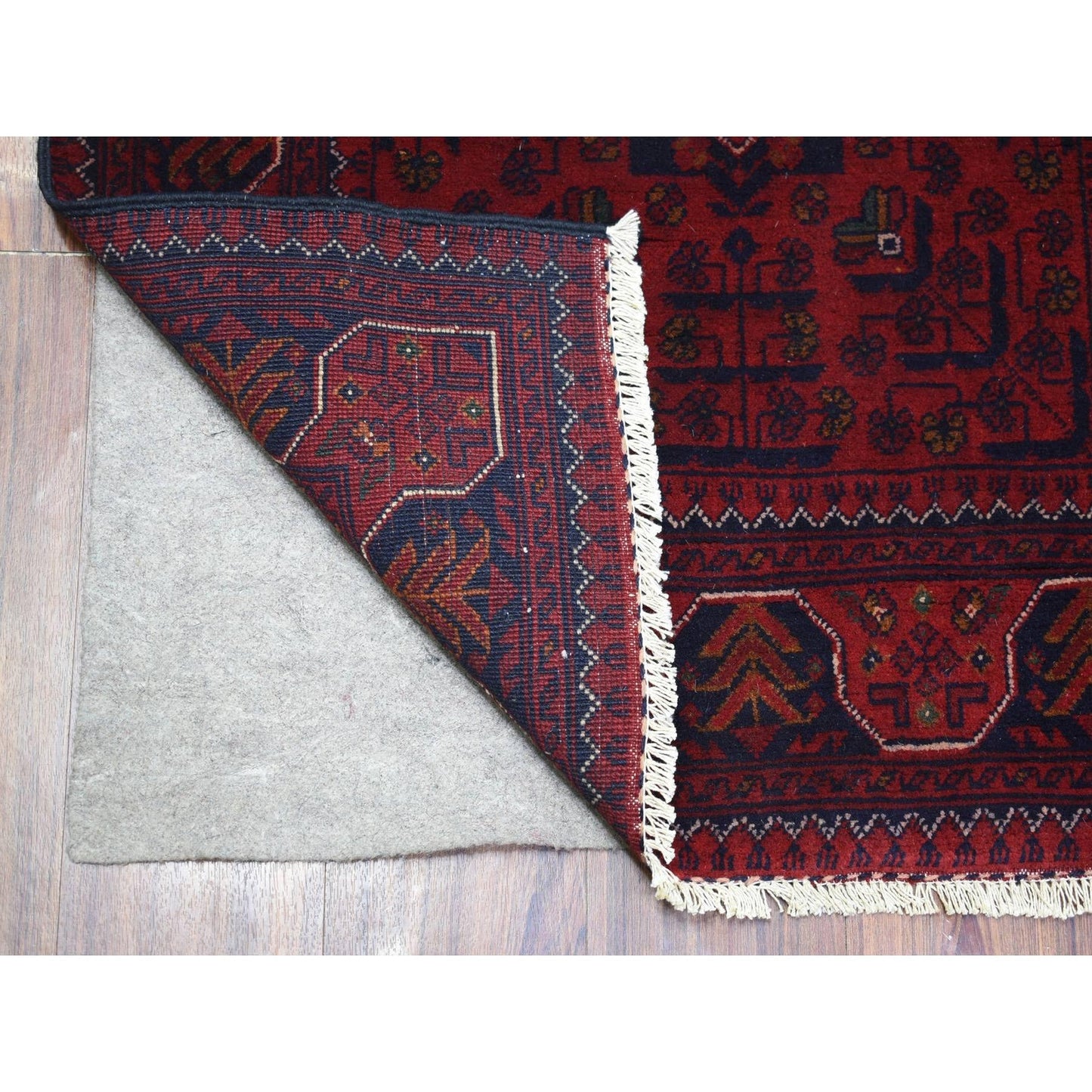 2'9"X9'10" Red Hand Knotted Tribal Design Wool Afghan Khamyab Runner Rug