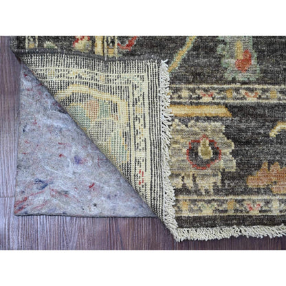 4'1"X6' Dim Gray Hand Knotted Afghan Angora Oushak Leaf Pattern Wool Rug