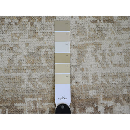 9'1"X12'5" Brown Moroccan Weave Erased Pattern Hand Knotted Pure Wool Rug