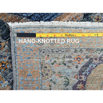 2'6"X13'9" Blue Mamluk Design Soft Wool Hand Knotted Runner Oriental Rug