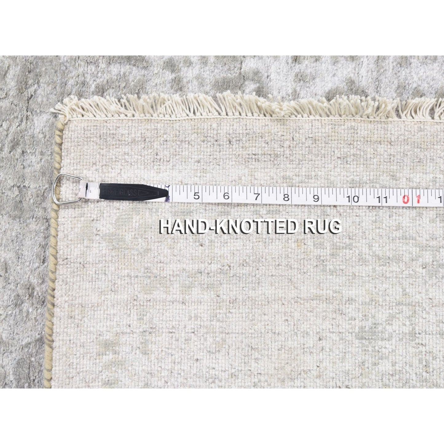 3'2"X5'1" Gray Broken Zoroastrian Design Hand Knotted Wool And Silk Rug