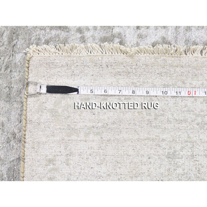 3'2"X5'1" Gray Broken Zoroastrian Design Hand Knotted Wool And Silk Rug