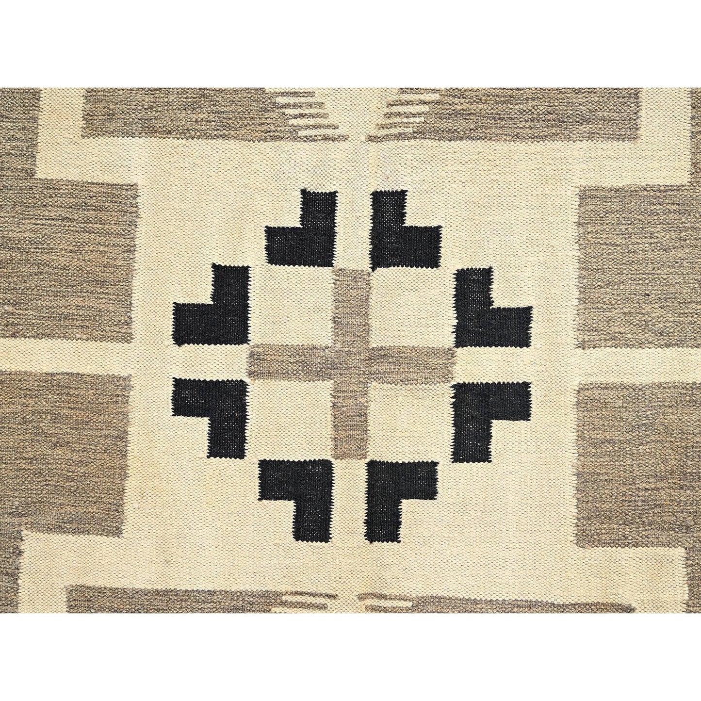 10'2"X13'10" Brown Hand Woven Wool Rug American Geometric Design Flat Weave