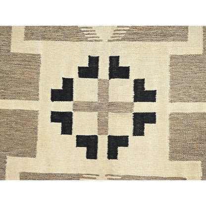 10'2"X13'10" Brown Hand Woven Wool Rug American Geometric Design Flat Weave