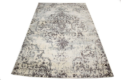 Distressed Brown & Cream Floral 5X8 Muted Hand-Loomed Modern Rug Wool Carpet
