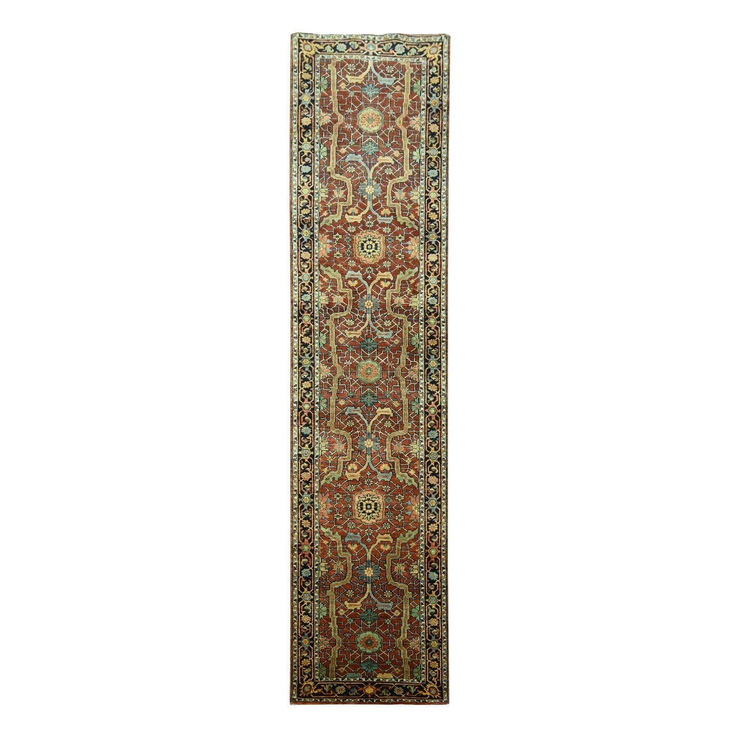 2'6"X12' Brick Red Heris All Over Design Hand Knotted All Wool Runner Rug