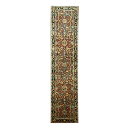 2'6"X12' Brick Red Heris All Over Design Hand Knotted All Wool Runner Rug