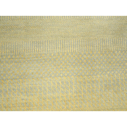 7'10"X7'10" Yellow Modern Grass Design Hand Knotted Wool-Silk Round Rug