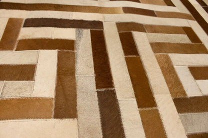 Handcrafted Brown Beige Cowhide Leather Rug
