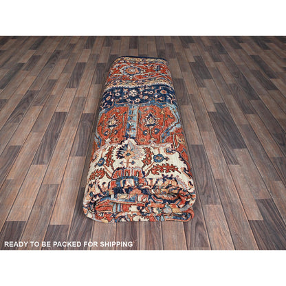 10'1"X14' Midnight Blue Seeripe Heris Design Soft Wool Hand Knotted Rug